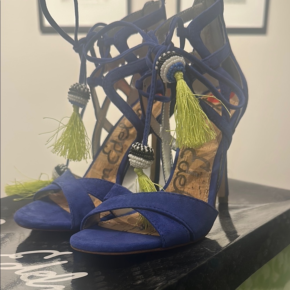 Sam Edelman Blue and Green Lace-Up Heels